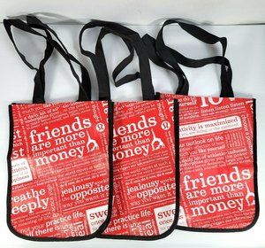 Lot Of 3 Lululemon Yoga Reusable Shopping Tote Bag Red Black White Friends > $
